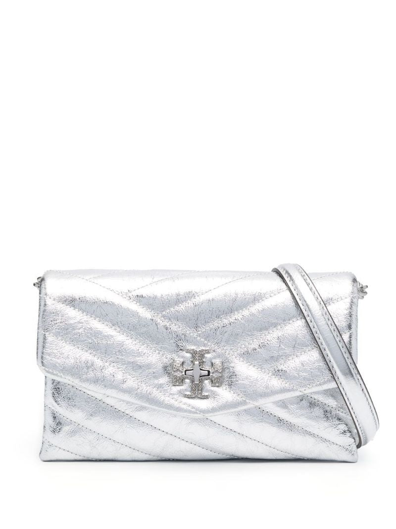 Silver Kira Chevron Leather Chain Wallet