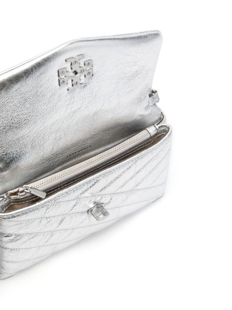 Silver Kira Chevron Leather Chain Wallet