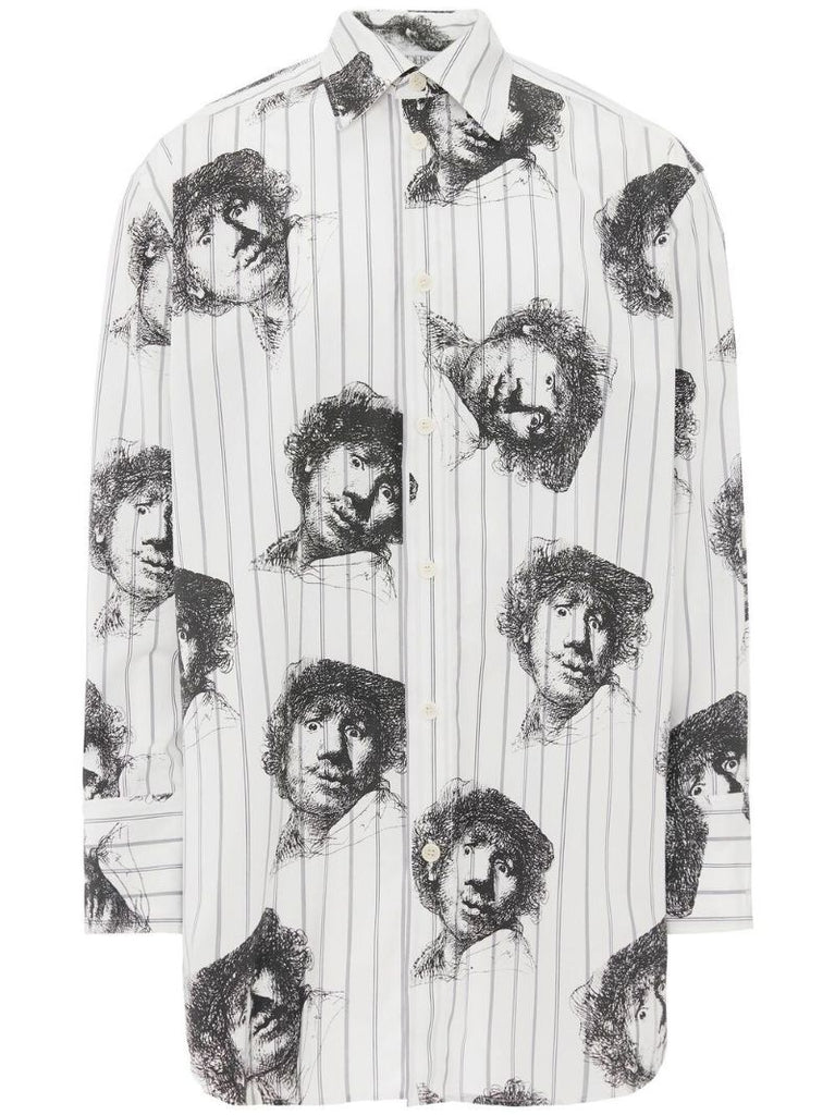 White Rembrandt Print Cotton Shirt