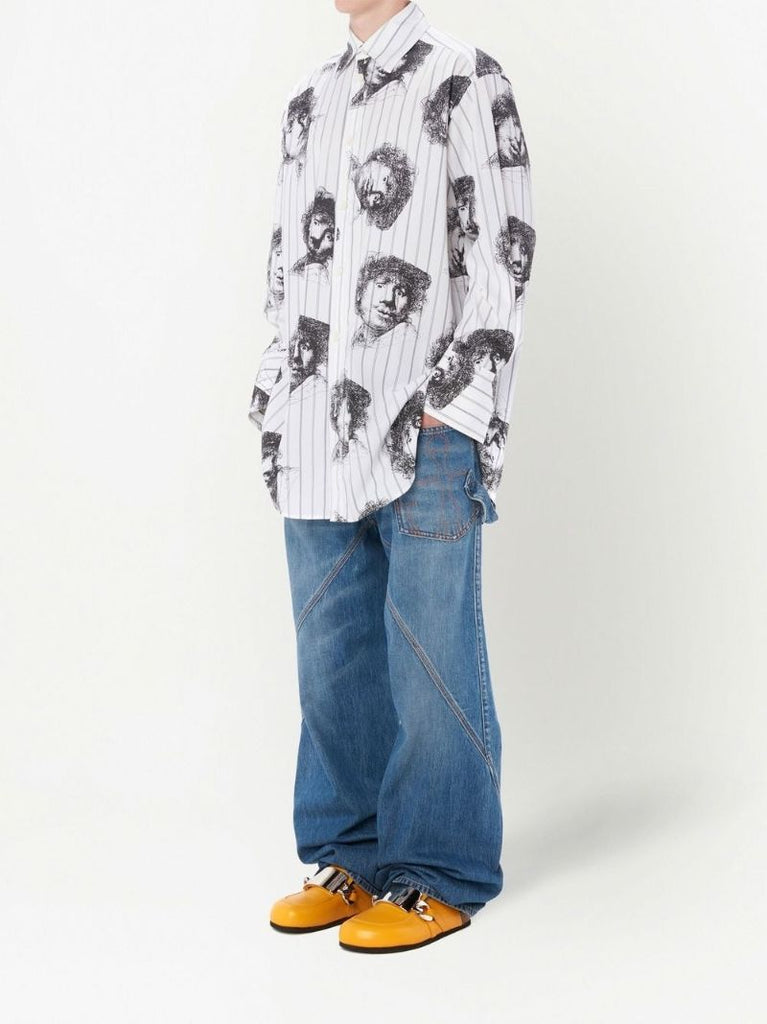 White Rembrandt Print Cotton Shirt