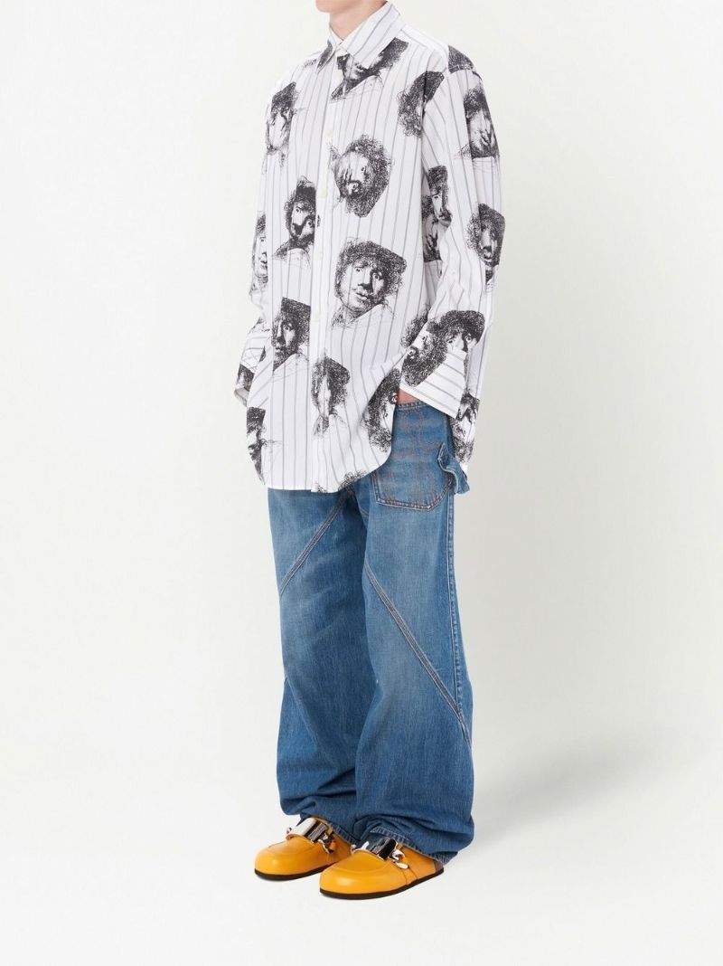 White Rembrandt Print Cotton Shirt