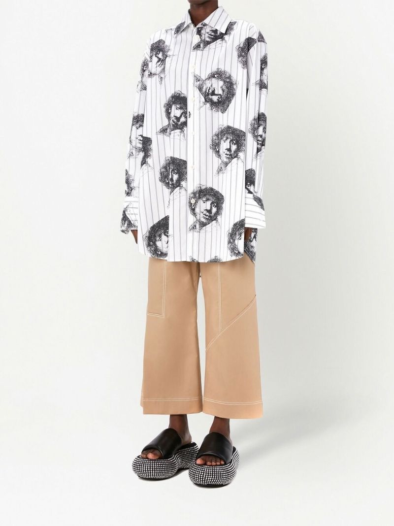 White Rembrandt Print Cotton Shirt