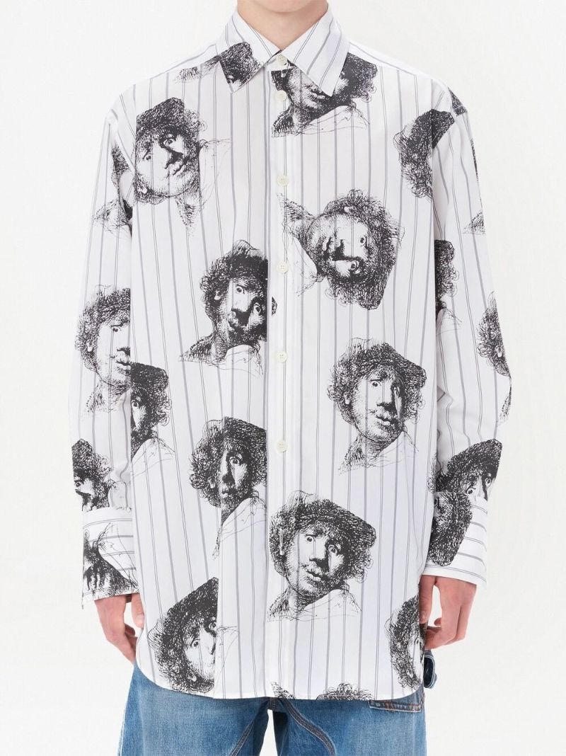 White Rembrandt Print Cotton Shirt