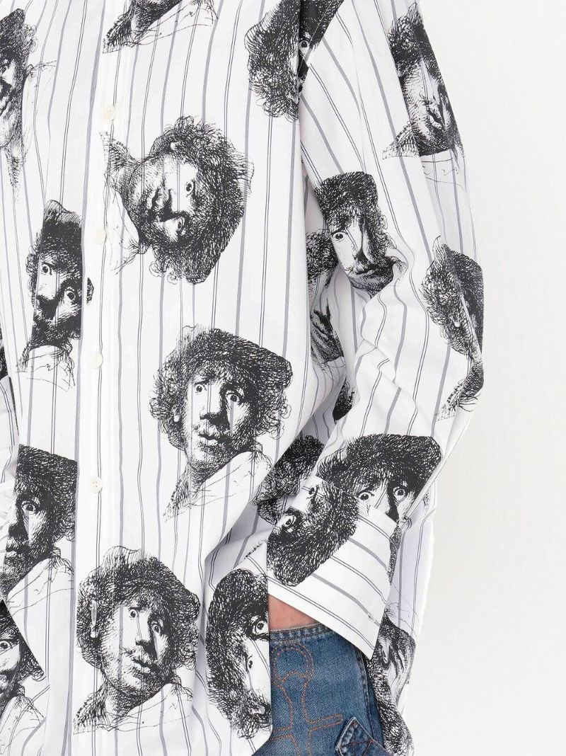 White Rembrandt Print Cotton Shirt