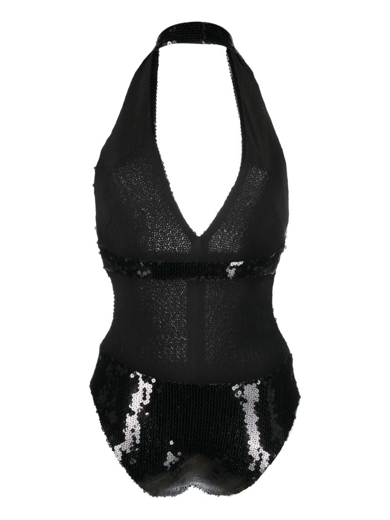 Black Sequin Halterneck Bodysuit