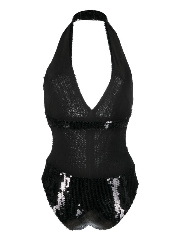 Black Sequin Halterneck Bodysuit