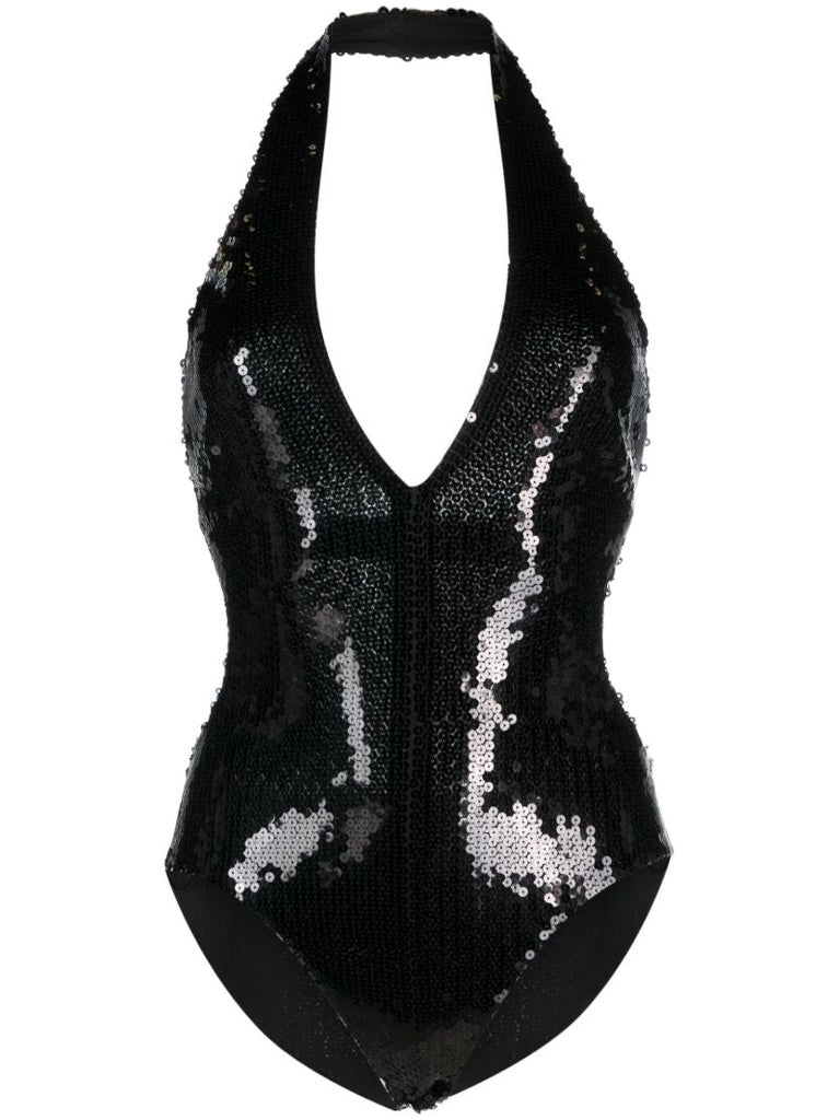 Black Sequin Halterneck Bodysuit