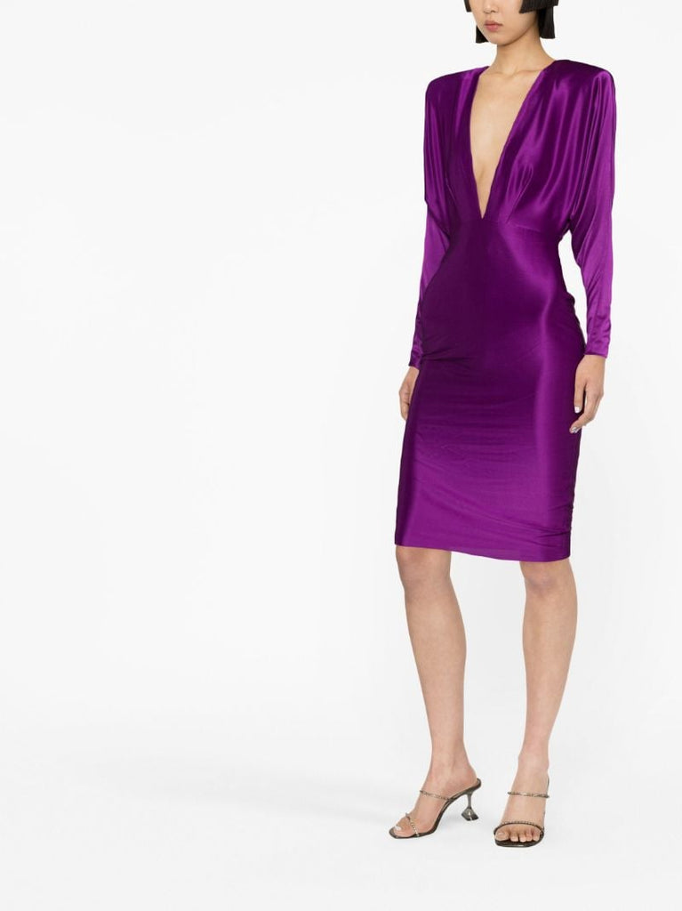 Purple Draped Midi Dress
