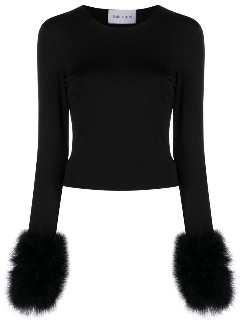 Black Tanith Feather Trim Top