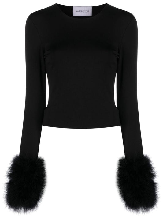 Black Tanith Feather Trim Top