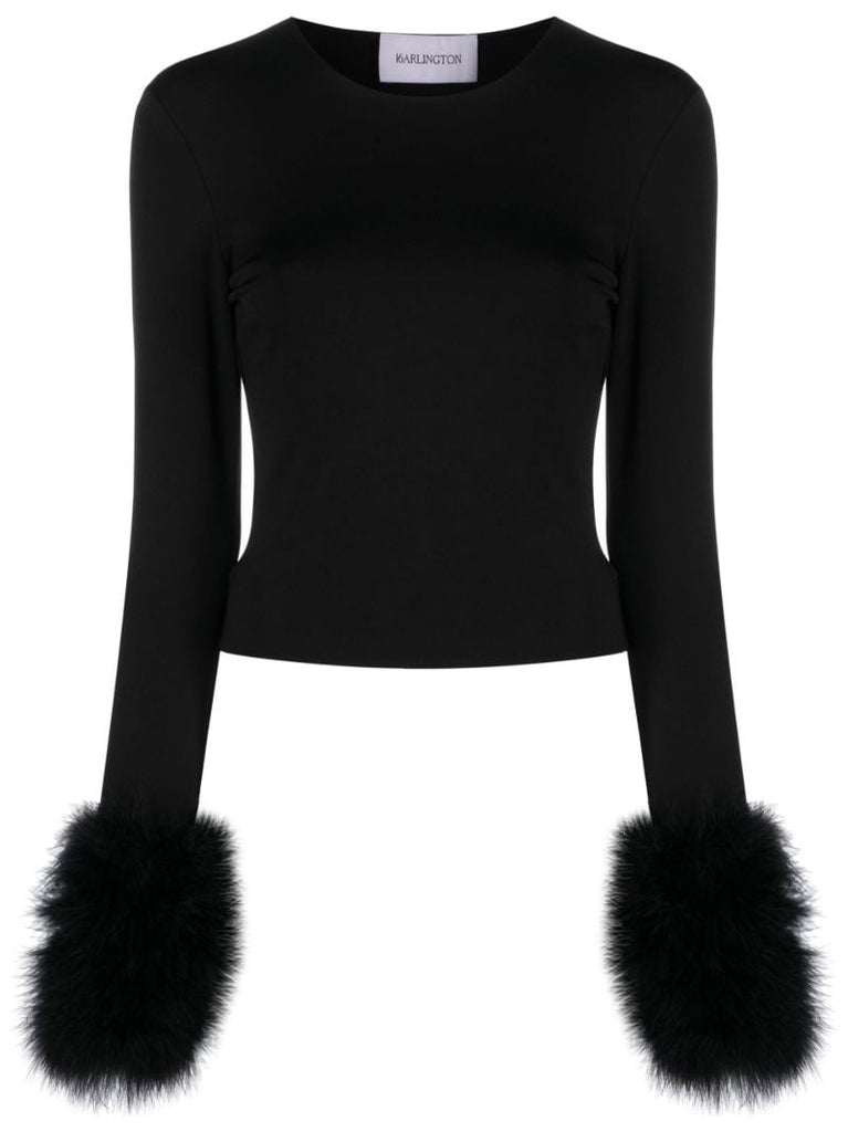 Black Tanith Feather Trim Top