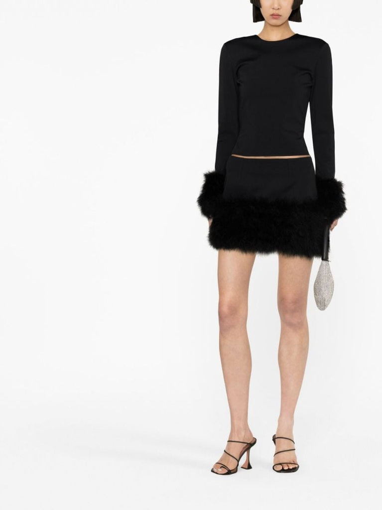 Black Tanith Feather Trim Top