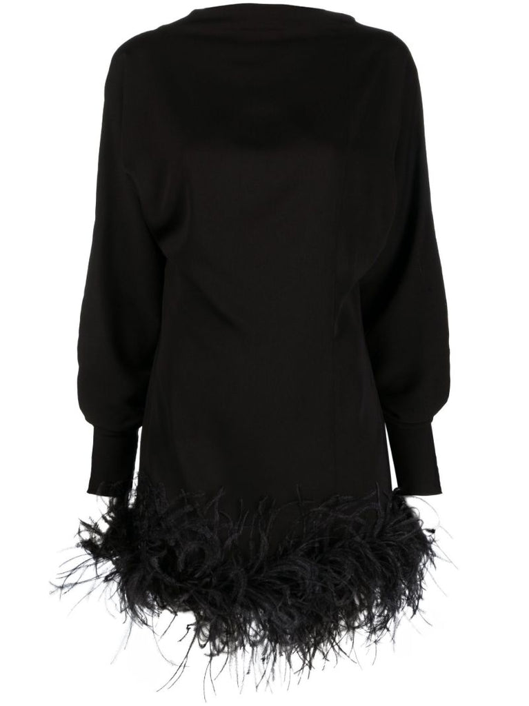 Black Flora Feather-trim Mini Dress