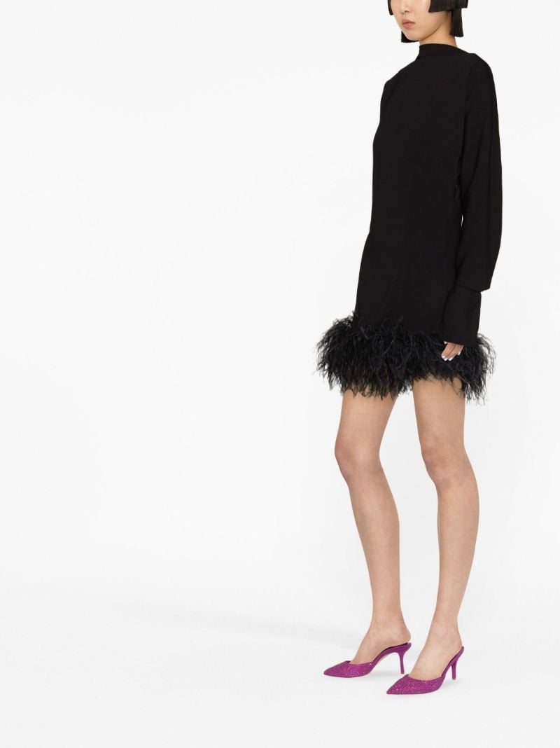 Black Flora Feather-trim Mini Dress