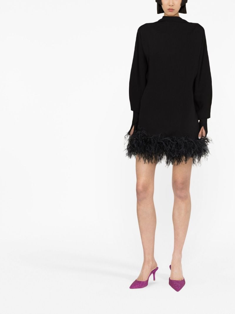 Black Flora Feather-trim Mini Dress