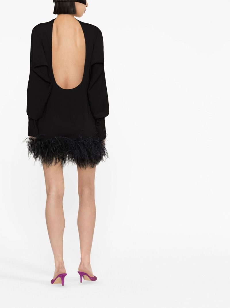Black Flora Feather-trim Mini Dress