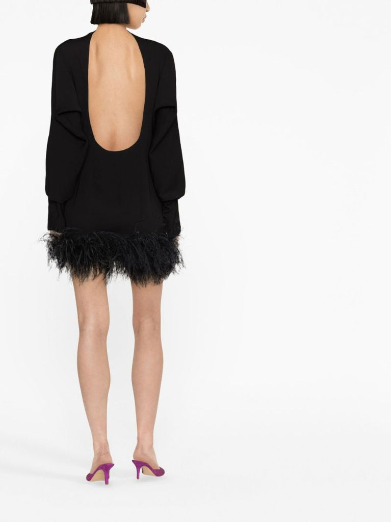 Black Flora Feather-trim Mini Dress