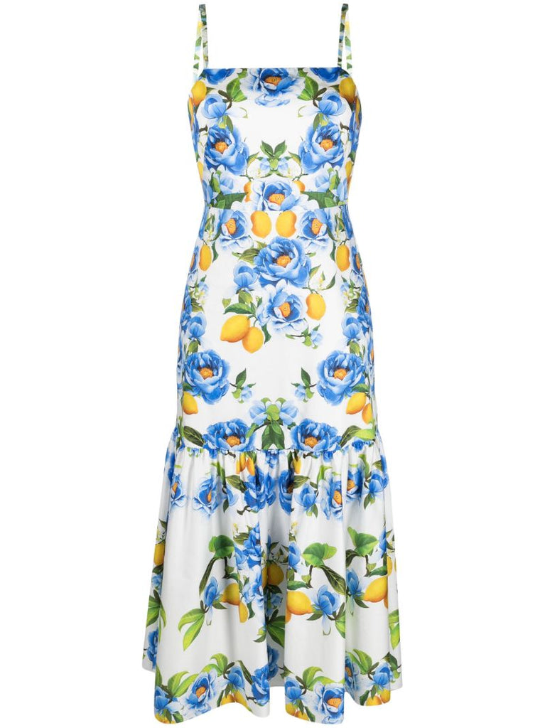 White Corniela Floral Print Midi Dress