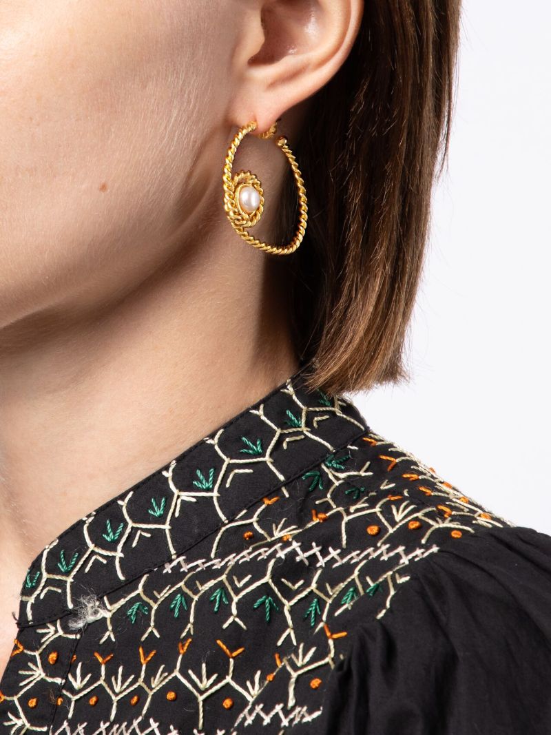 Gold-plated CrÃ_x0083_Â©ole Pearl Hoop Earrings