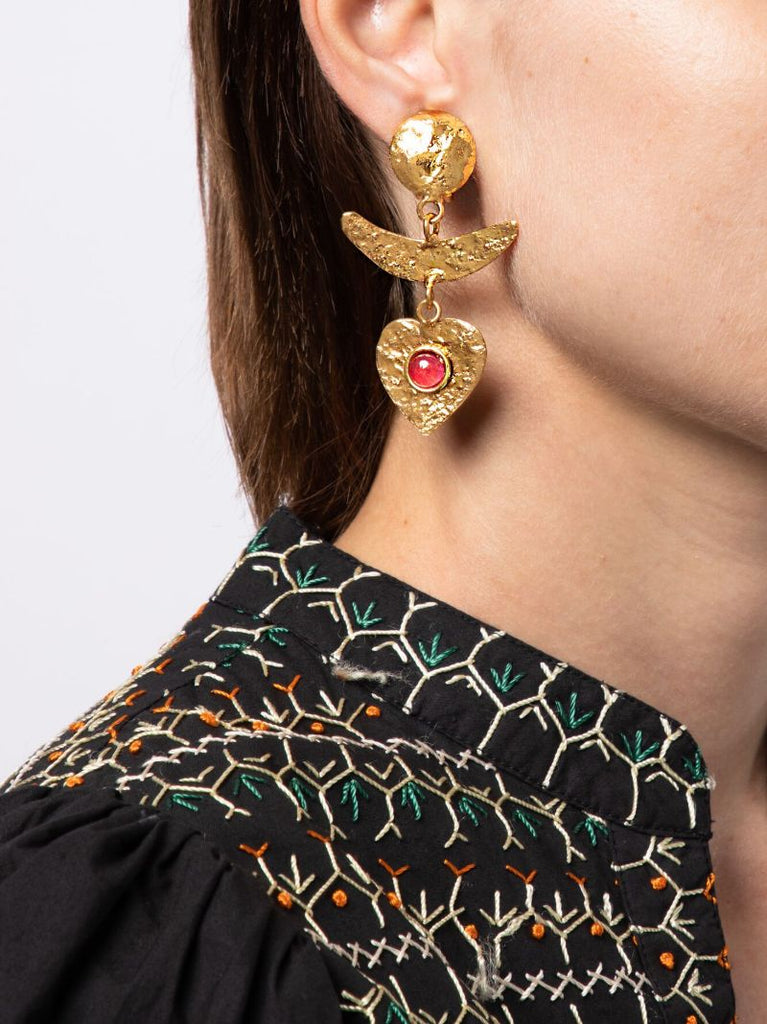 Gold-plated Moon Heart Star Drop Earrings