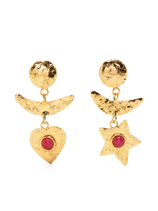 Gold-plated Moon Heart Star Drop Earrings