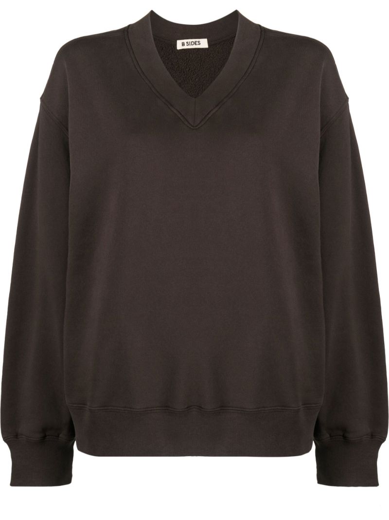 Brown V-neck Cotton Sweatshirt