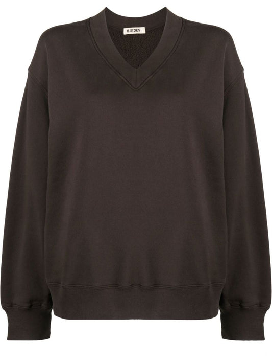 Brown V-neck Cotton Sweatshirt