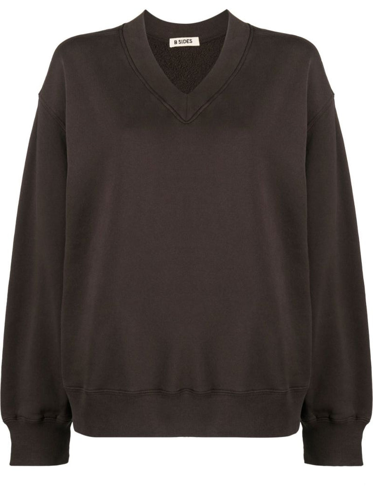 Brown V-neck Cotton Sweatshirt