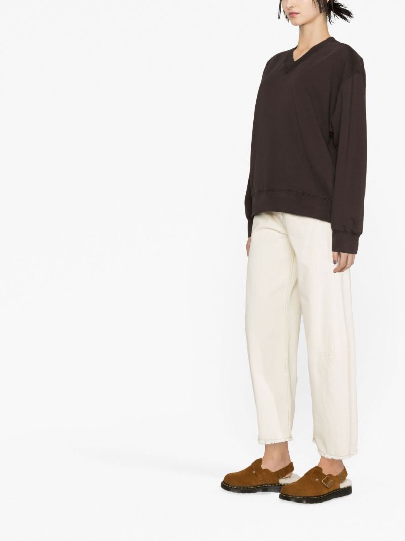 Brown V-neck Cotton Sweatshirt