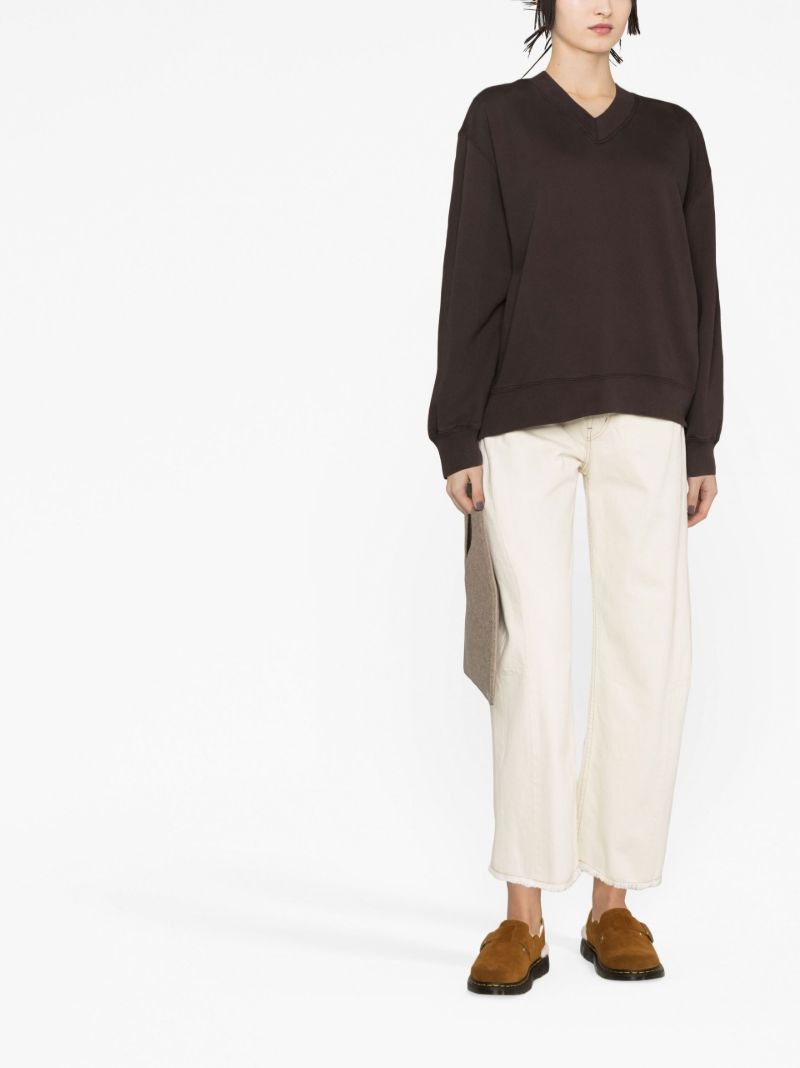 Brown V-neck Cotton Sweatshirt
