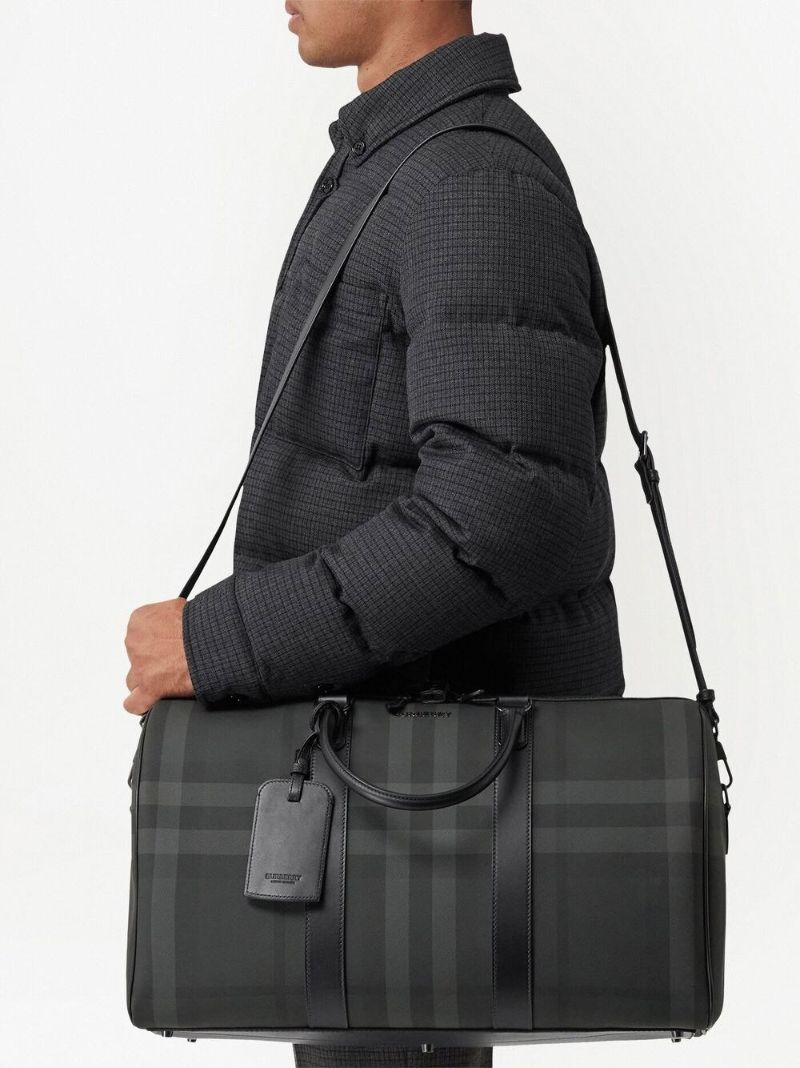 Grey Check Pattern Holdall Bag
