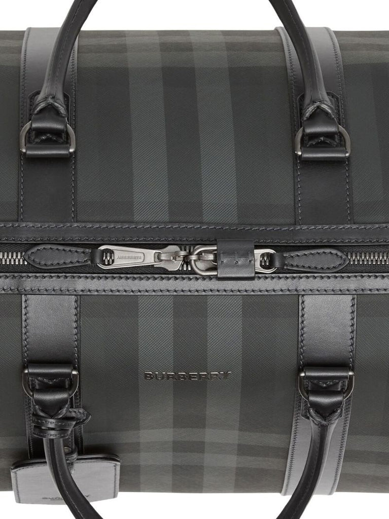 Grey Check Pattern Holdall Bag
