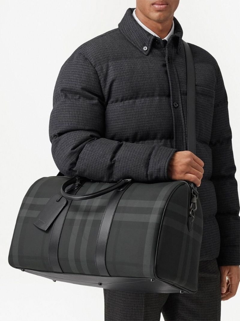 Grey Check Pattern Holdall Bag
