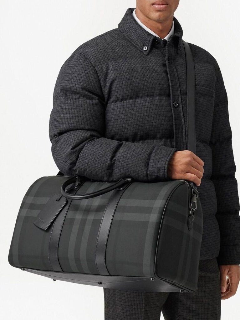 Grey Check Pattern Holdall Bag