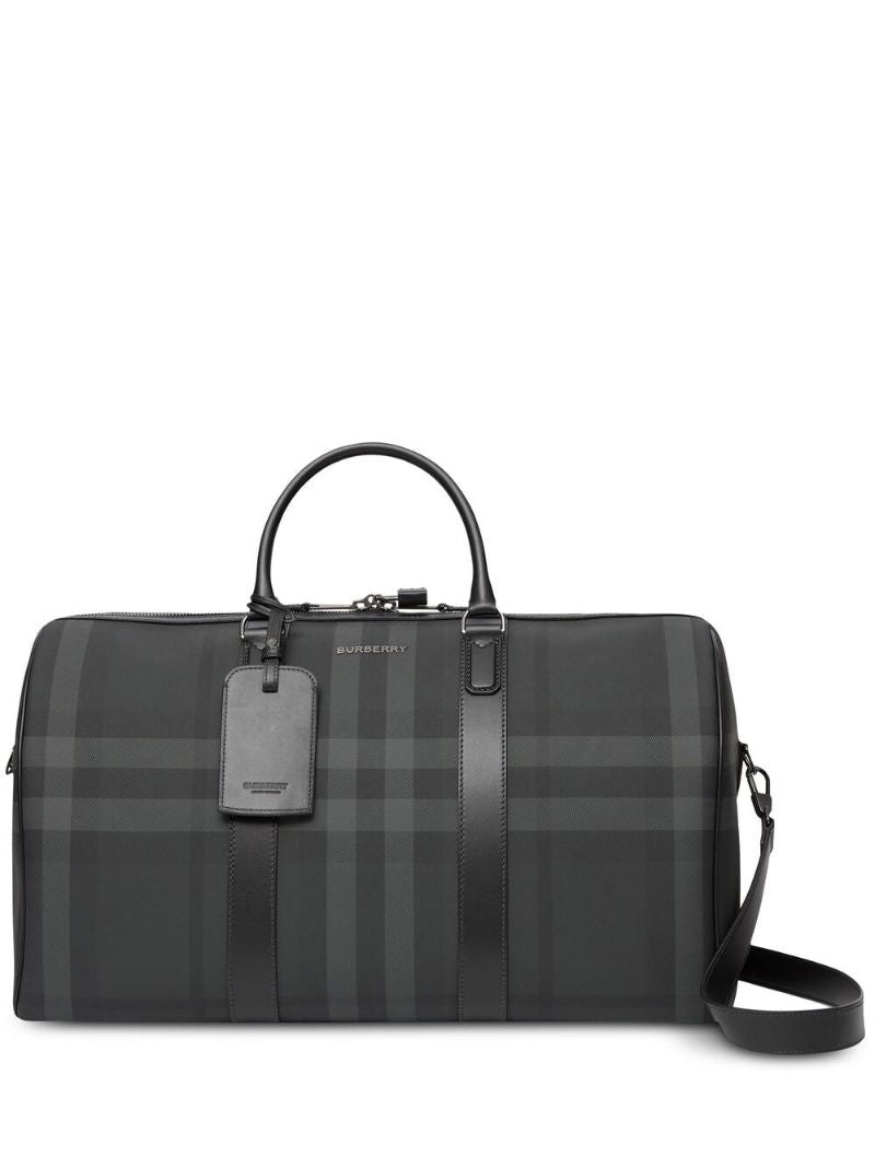 Grey Check Pattern Holdall Bag