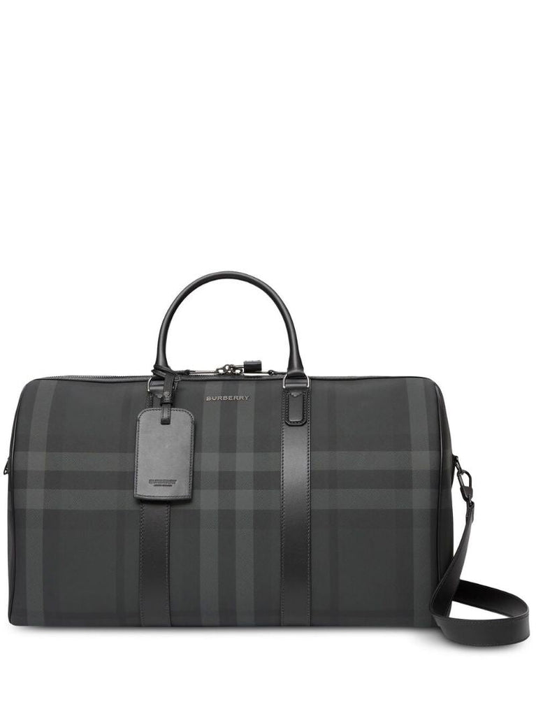 Grey Check Pattern Holdall Bag