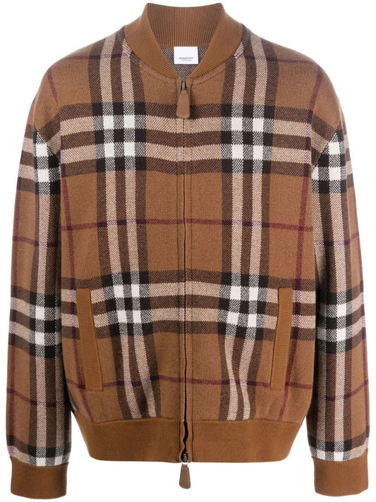 Brown Vintage Check Cashmere Bomber Jacket