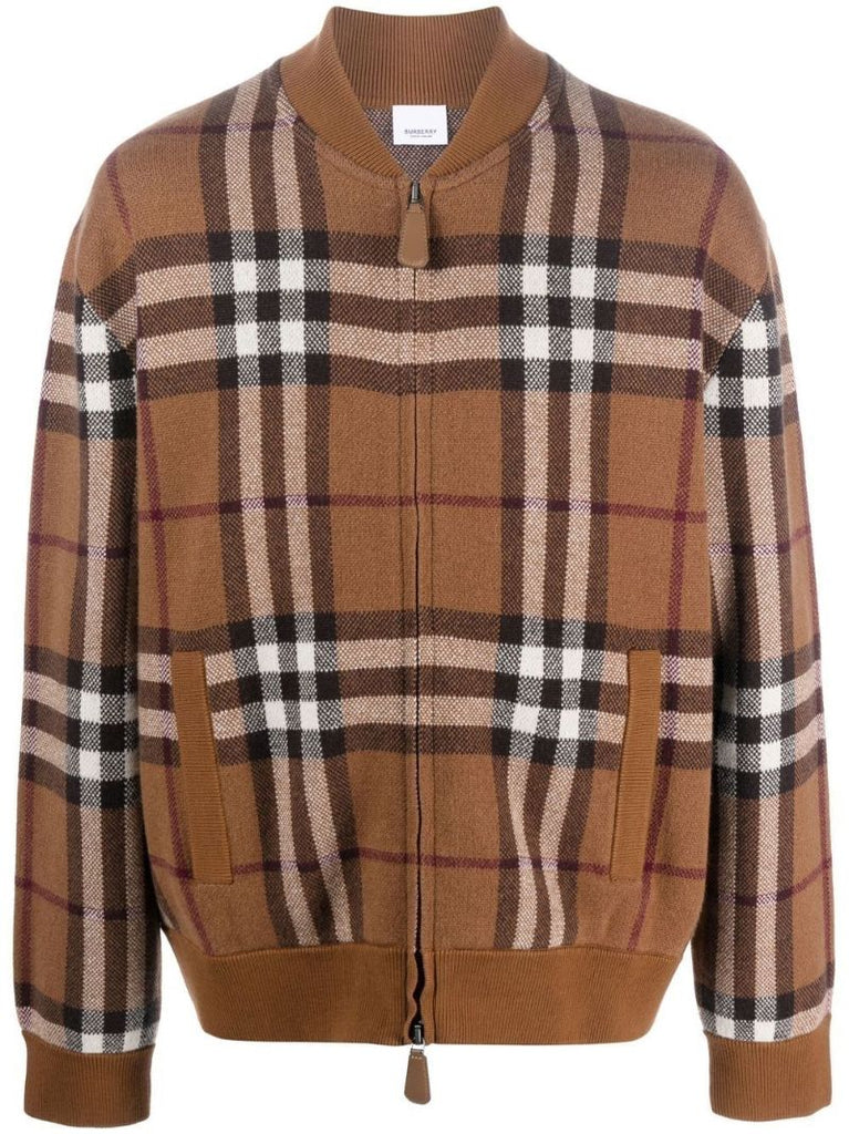 Brown Vintage Check Cashmere Bomber Jacket