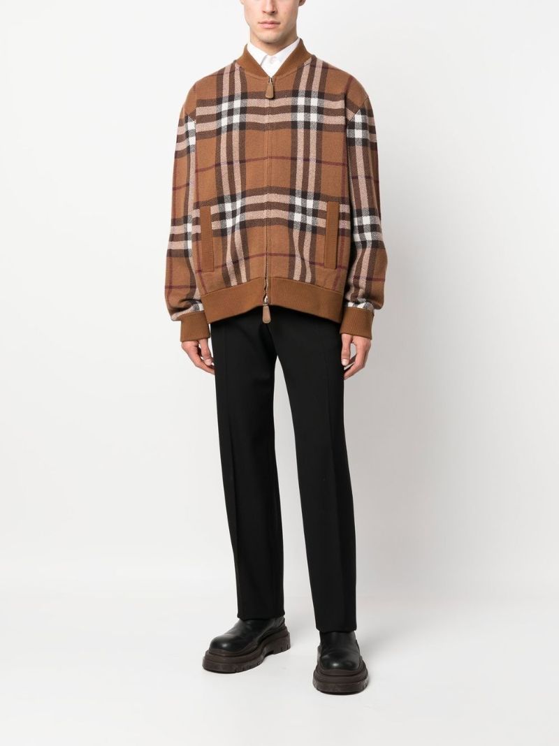 Brown Vintage Check Cashmere Bomber Jacket