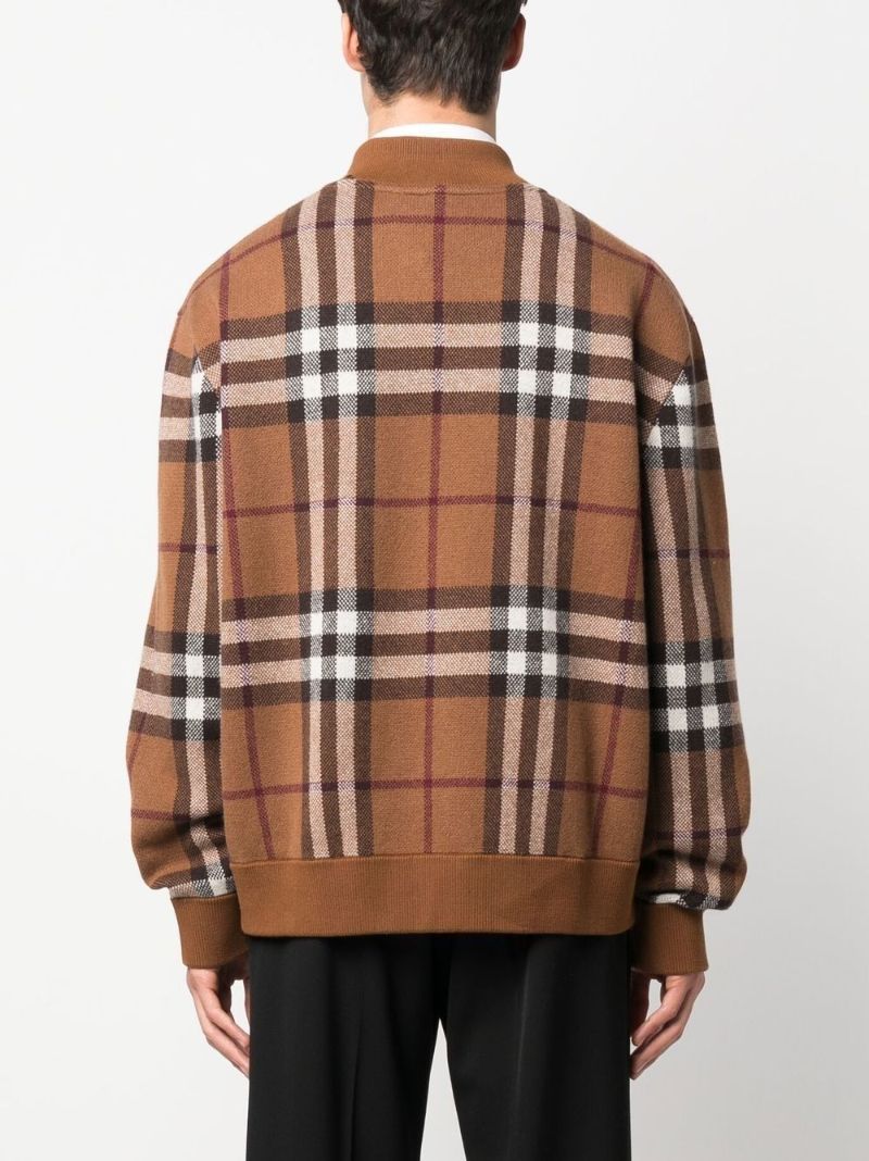 Brown Vintage Check Cashmere Bomber Jacket