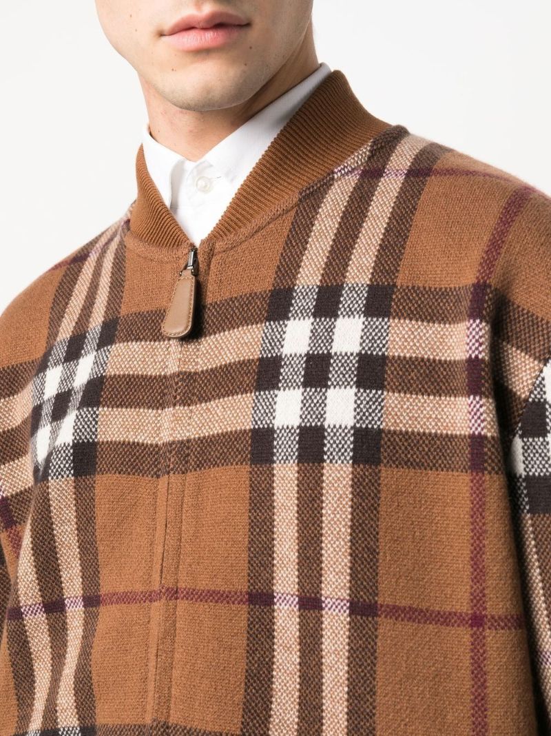 Brown Vintage Check Cashmere Bomber Jacket