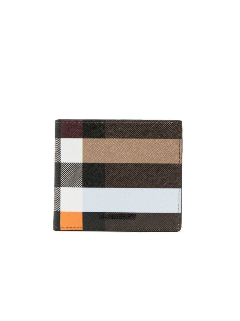 Brown Bill Check Bi-fold Leather Wallet