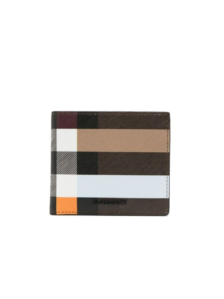 Brown Bill Check Bi-fold Leather Wallet