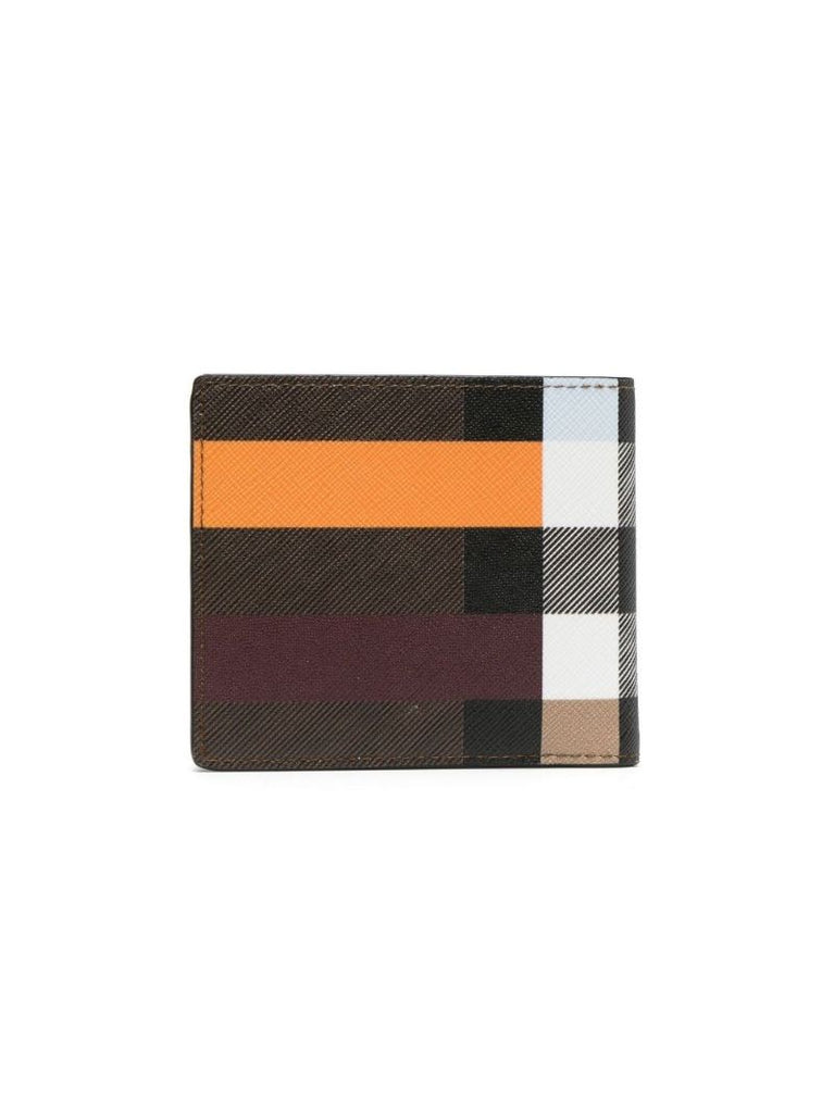 Brown Bill Check Bi-fold Leather Wallet