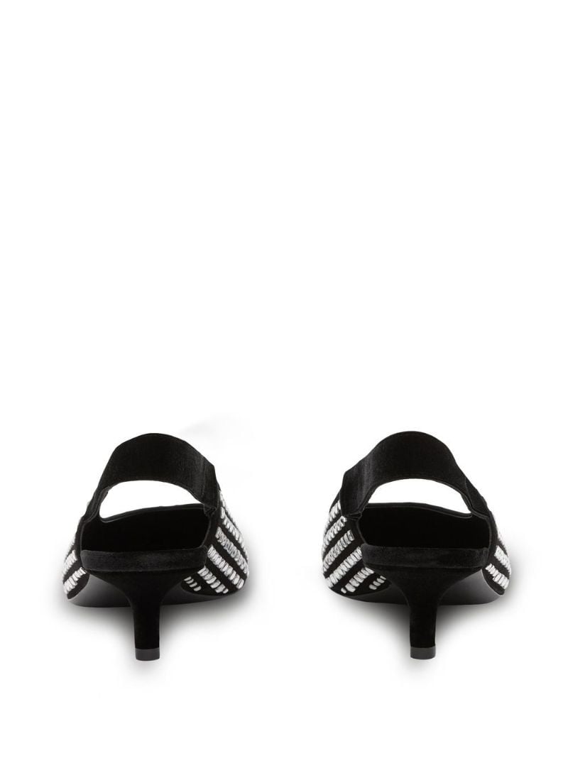 Black Crystal-embellished Leather Slingback Pumps