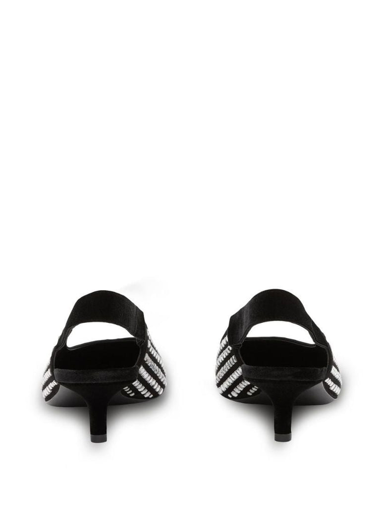 Black Crystal-embellished Leather Slingback Pumps