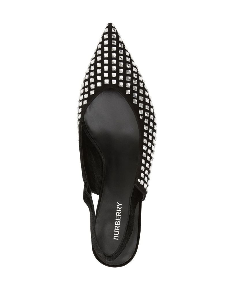 Black Crystal-embellished Leather Slingback Pumps