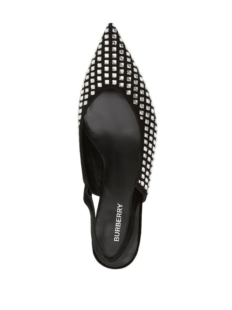 Black Crystal-embellished Leather Slingback Pumps