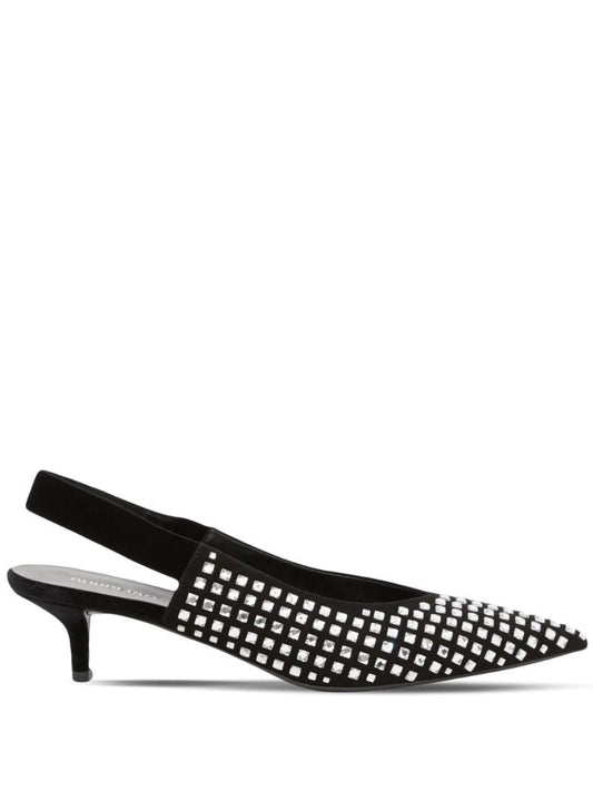Black Crystal-embellished Leather Slingback Pumps