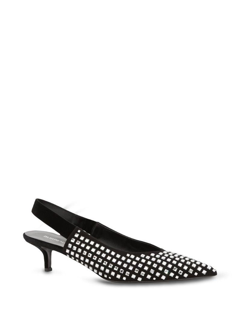 Black Crystal-embellished Leather Slingback Pumps